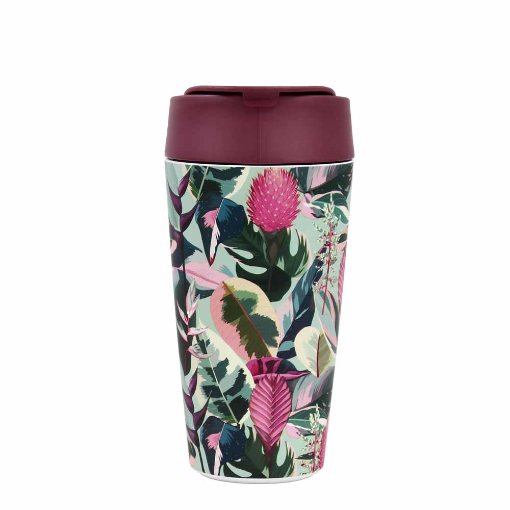 Kaffeebecher To Go mit Motiv (420ml), Bioloco PLANT - Deluxe Cup Tropical Leaves