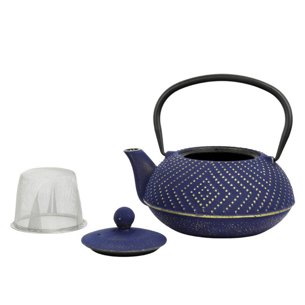 Set Teekanne aus Gusseisen 'Arare modern' in Hellblau-Gold | Teekanne