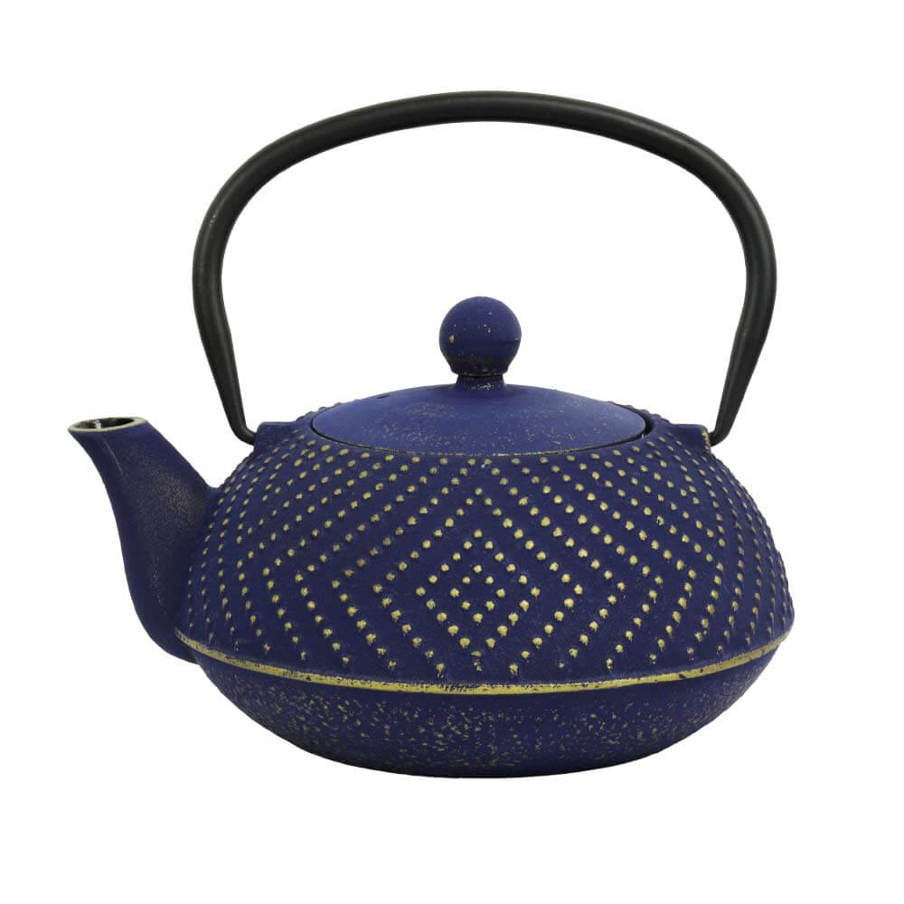 Set Teekanne aus Gusseisen 'Arare modern' in Hellblau-Gold | Teekanne