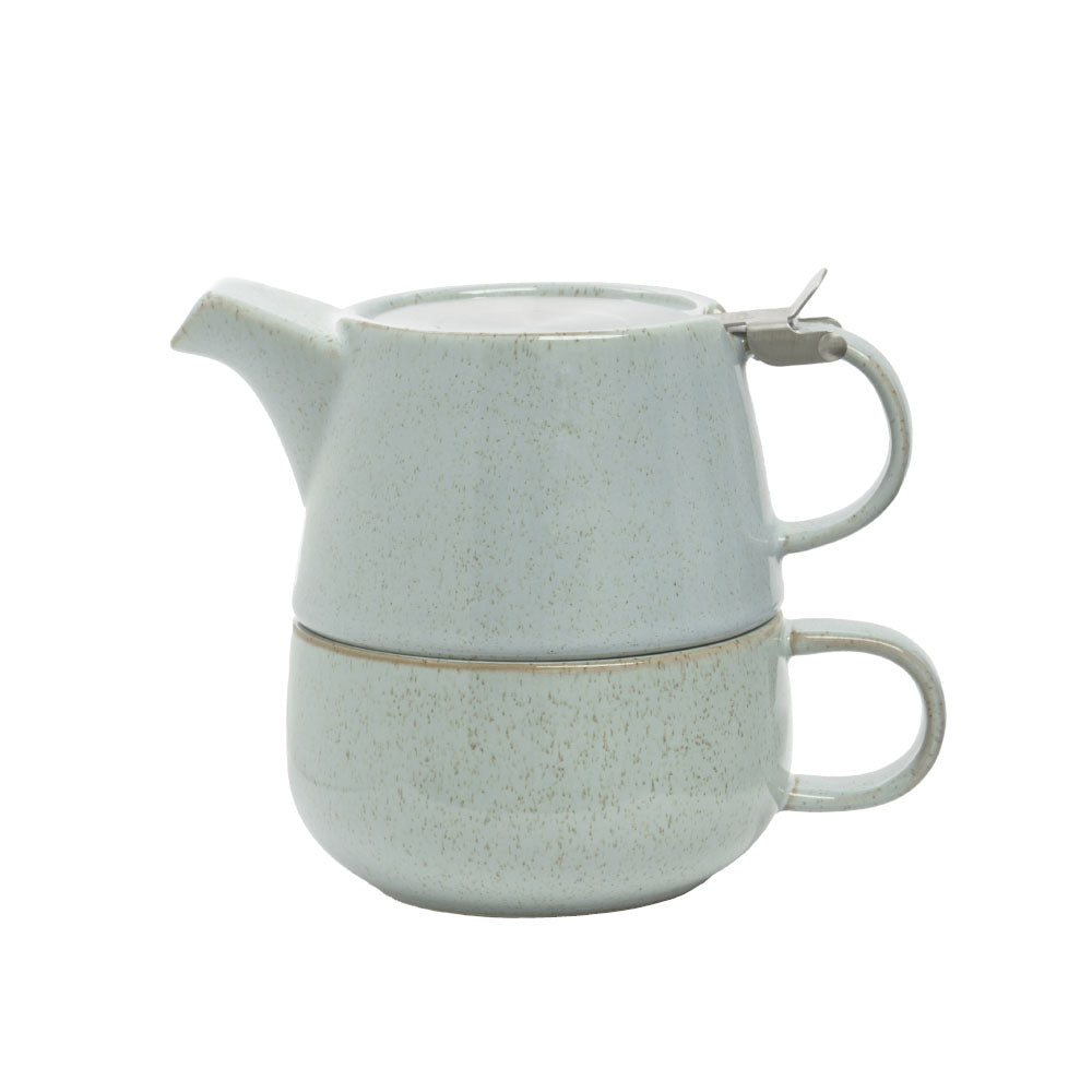 Tea for One Set aus Keramik - hellblau