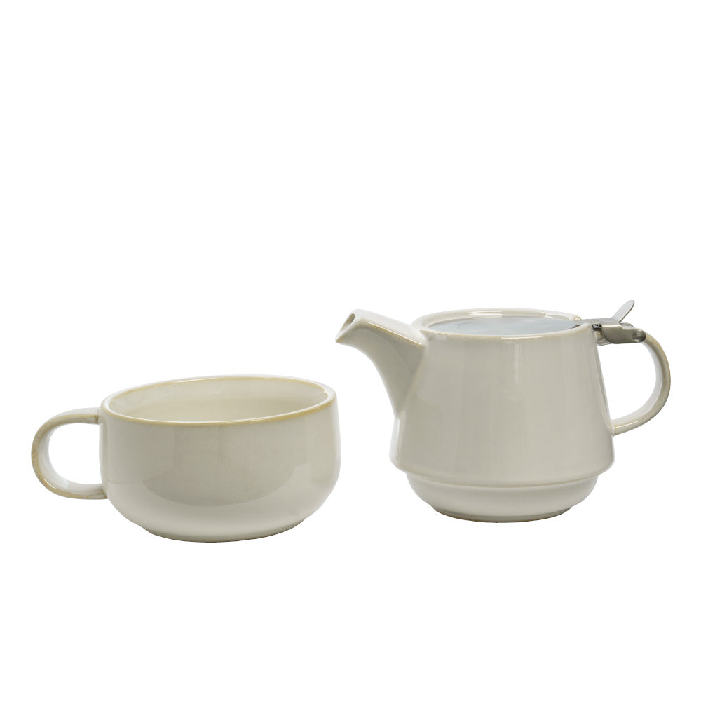 Tea for One Set aus Keramik - creme, Einzelteile