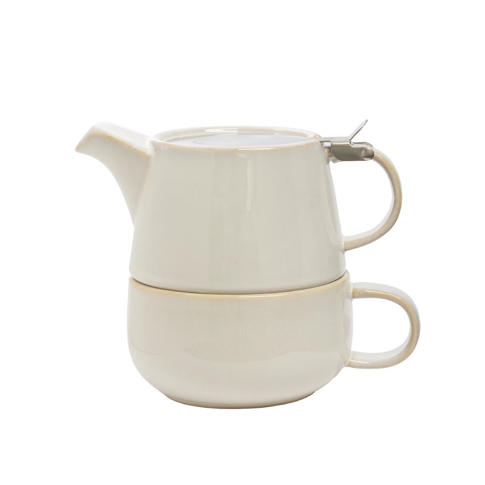Tea for One Set aus Keramik - creme