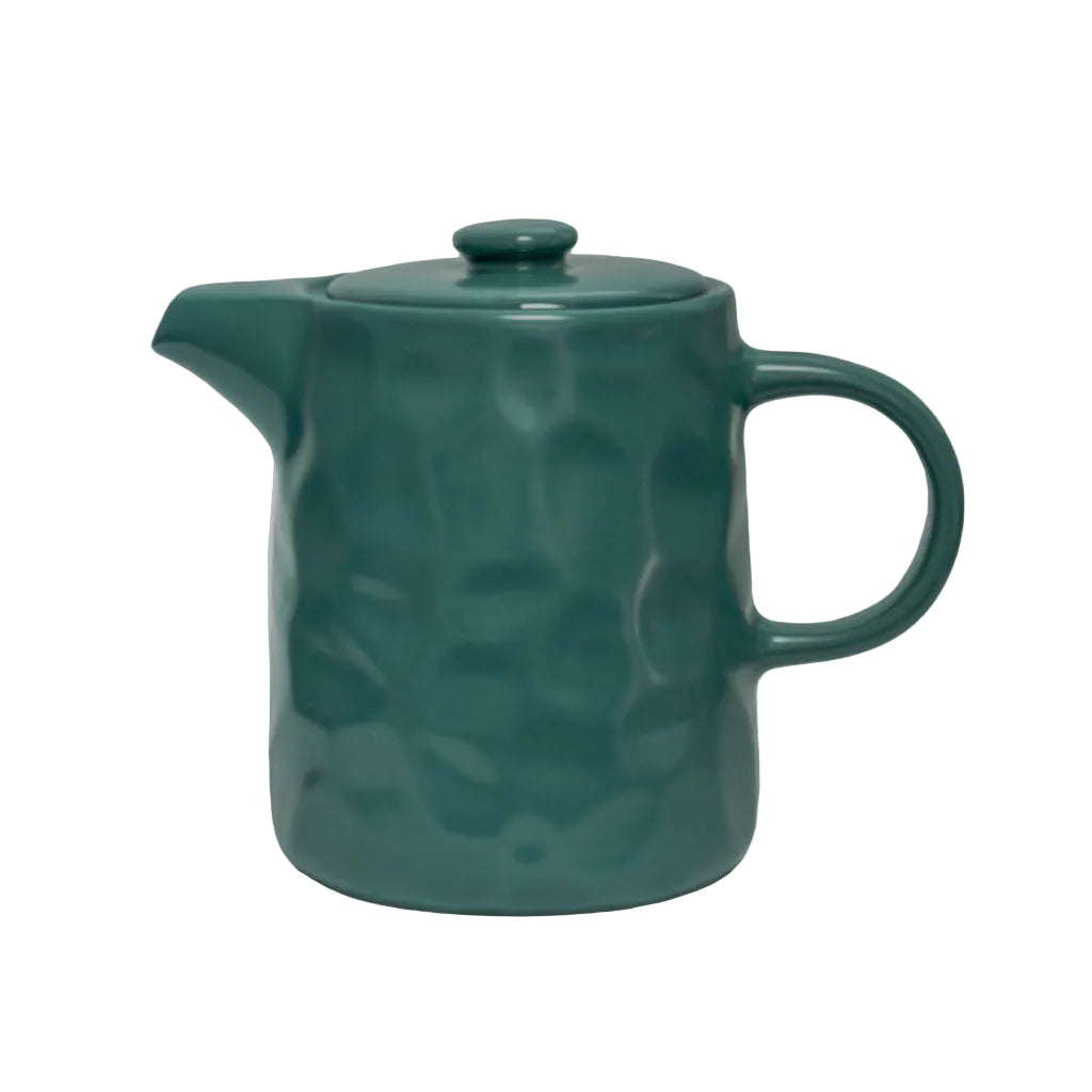 Teekanne aus Keramik mit Relief Wabenstruktur - petrol