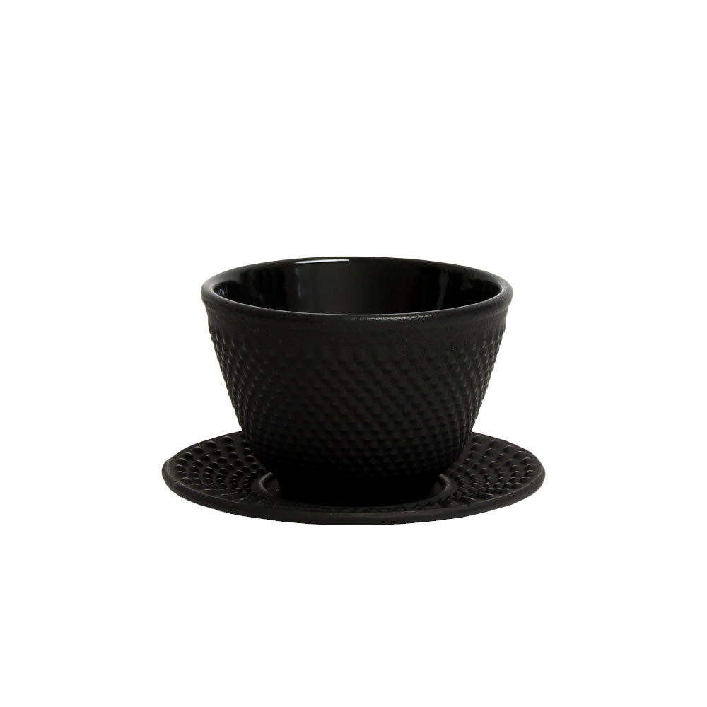 Teetasse aus Gusseisen mit Untersetzer - genoppt, 120ml Schwarz