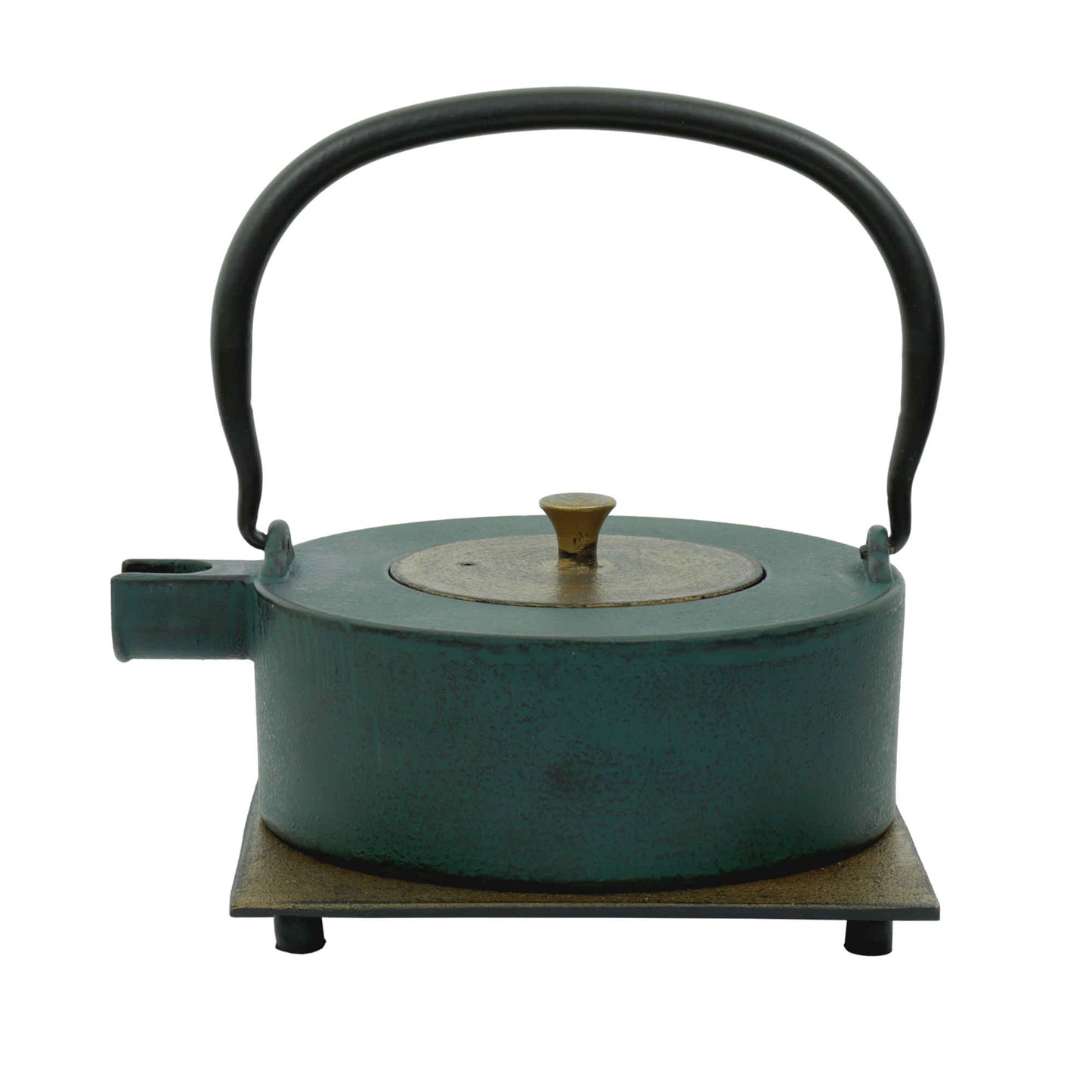 Moderne, farbige Teekanne aus Gusseisen mit Sieb, 600ml Grün / Deckel in Gold