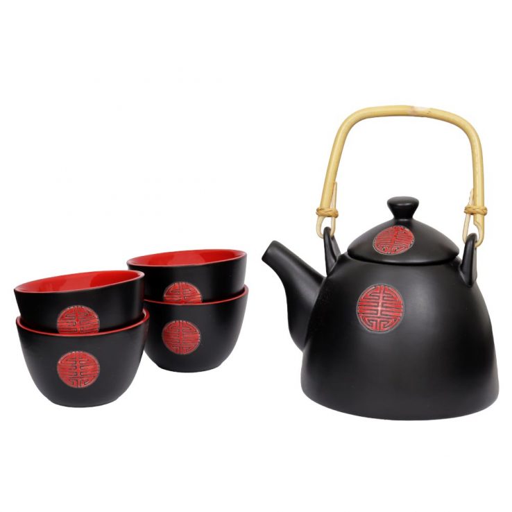 Teekanne aus Keramik 'Hidchi', Set aus Teekanne und Teebechern