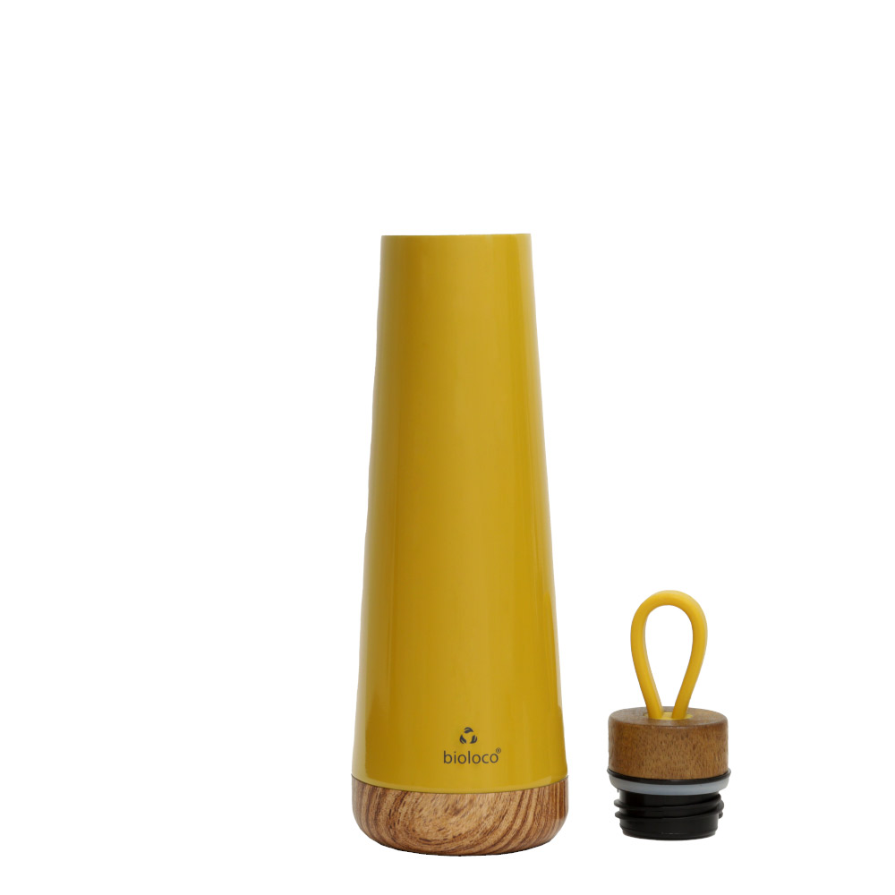 stylische Isolierflasche aus Edelstahl in 'mustard', 500ml - Lookbook01