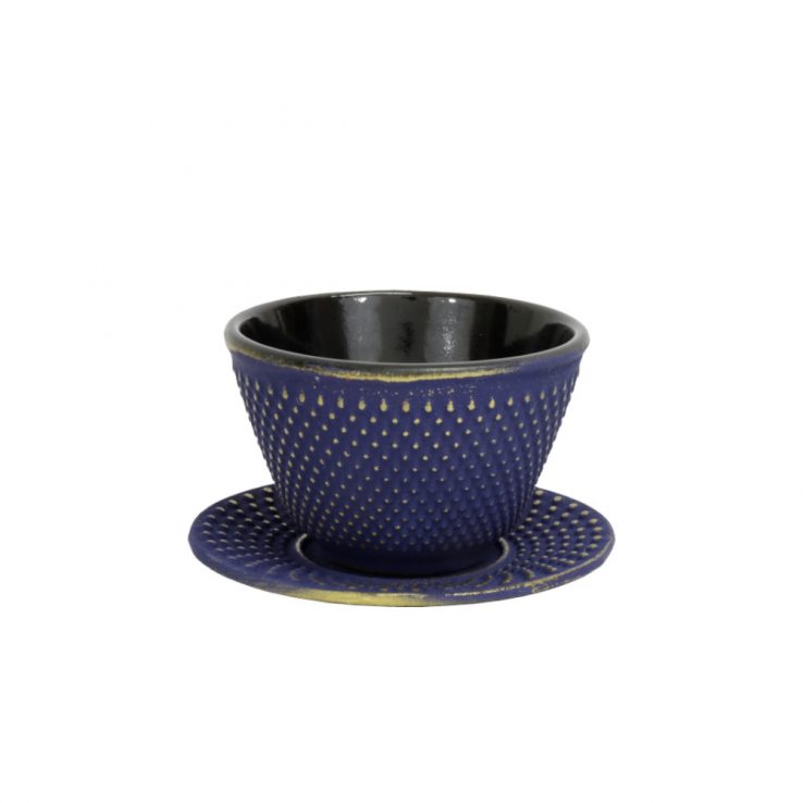 Teetasse aus Gusseisen mit Untersetzer, 120ml, in Blau