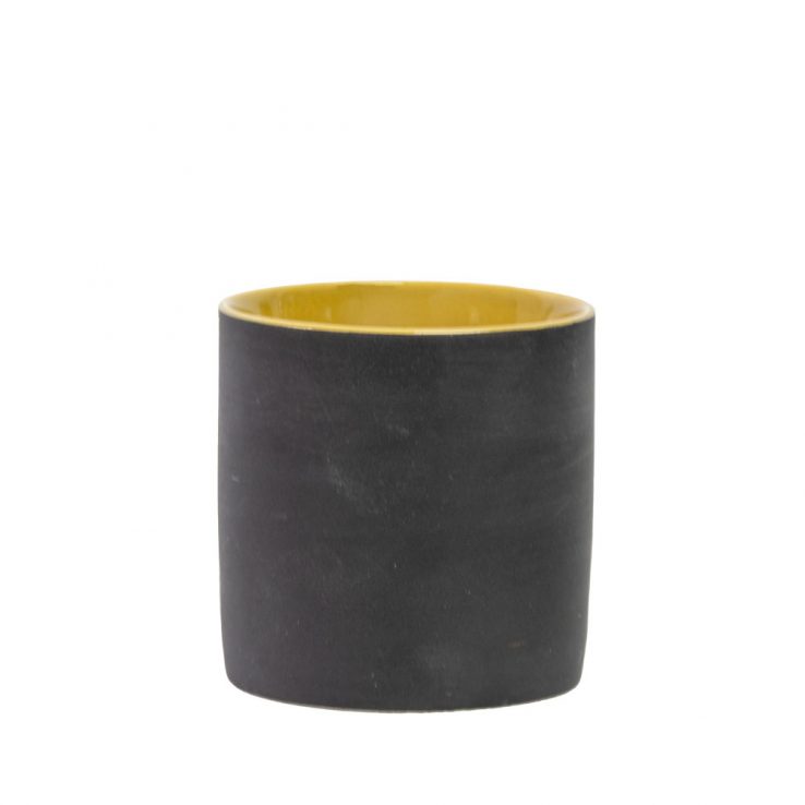 Teebecher ohne Henkel aus Keramik 'Tea Cup Cult' (150ml), schwarz-matt/senfgelb