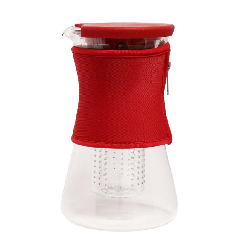 Glaskanne mit Sieb für Tee und Kaffee (1200ml) - Rot